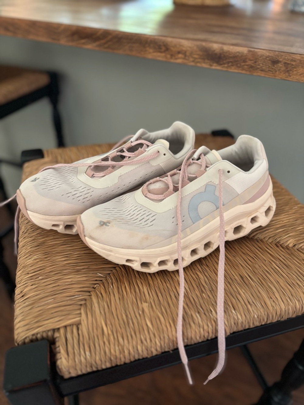 On Cloud Cloudmonster Light Pink and Cream Women's Running Sneakers